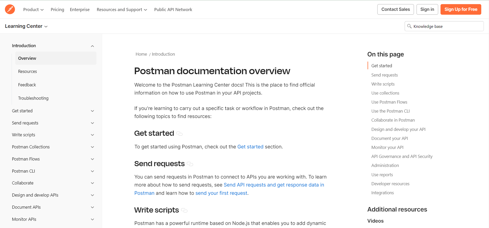 Product Documentation Example from Postman